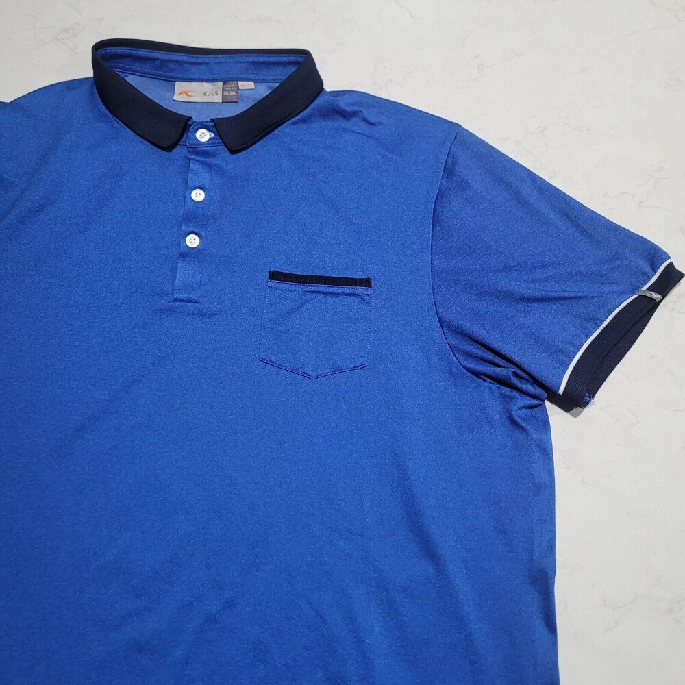 KJUS Blue Strike Primeflex Short 2XL 56 Sleeve Golf Polo Shirt UPF30+ EUC